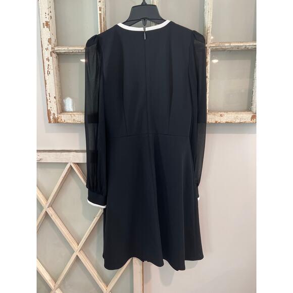 NWOT Karl Lagerfeld size 6 black dress with sheer sleeves and white trim - Picture 6 of 7